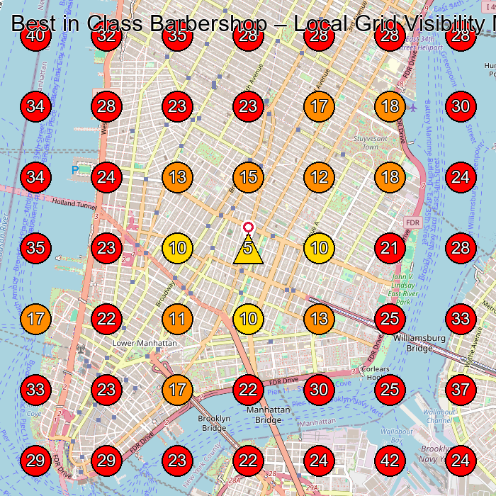 Best in Class Barbershop GeoGrid visibility map for Barber Shop in New York
